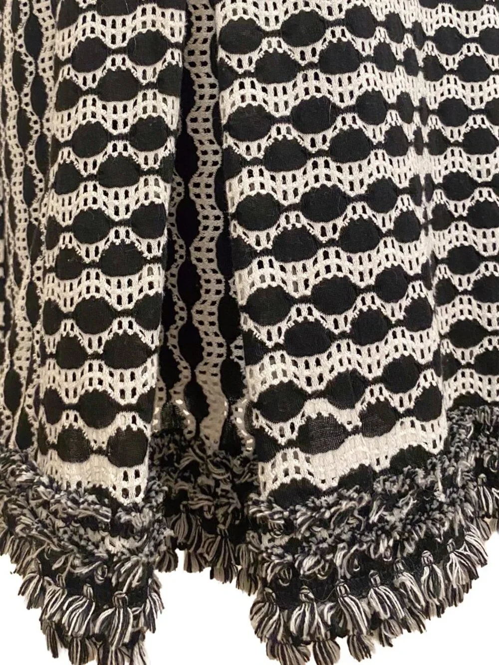 TORY BURCH Paulina Knit Fringe Midi A-Line Dress Black Cream XS Kate Middleton